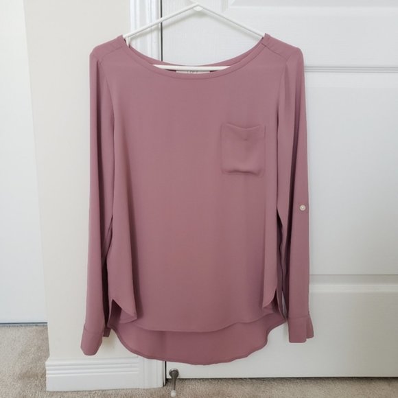 LOFT Dusty Pink Blouse Roll Up Sleeves XS - Picture 1 of 8